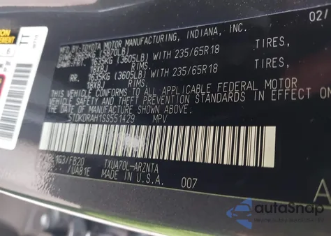 2025 Toyota Highlander Le из США, поврежденный, VIN 5TDKDRAH1SS551429